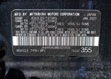 2021 Mitsubishi Outlander Sport 2.0 Be 2Wd/2.0 Es 2Wd/2.0 Le 2Wd/2.0 S 2Wd z USA, uszkodzony, nr VIN JA4APUAU8MU020806